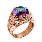Vintage Rings For Men Genuine 925 Sterling Silver Male Ring 13*13mm Mystic Topaz Round Cut Stone Men's Jewelry Beautiful