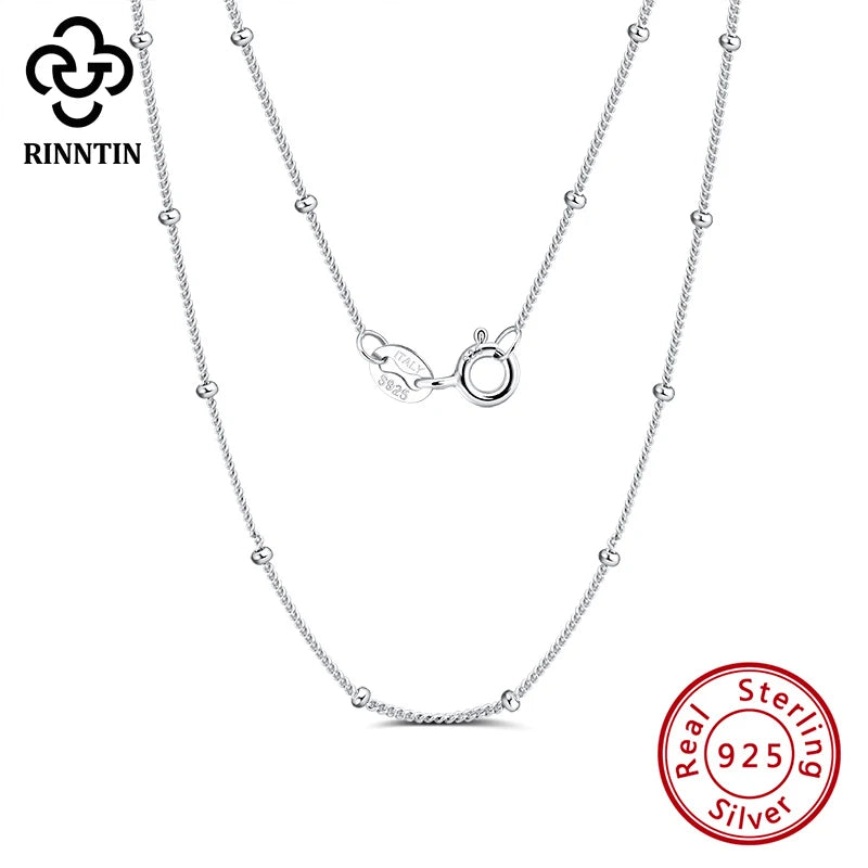 Rinntin 100% 925 Sterling Silver Small Smooth Bead Ball Necklace 16-24 Inches Chain for Unisex High Quality Party Jewelry SC22