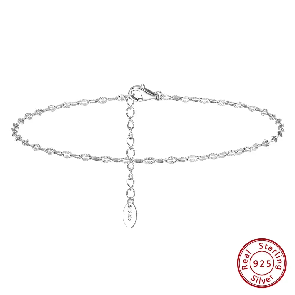 Rinntin Fine 925 Sterling Silver 2mm Width Fish Lips Chain Anklet Women's Summer Beach Foot Jewelry Leg Minimalist Anklet SA40