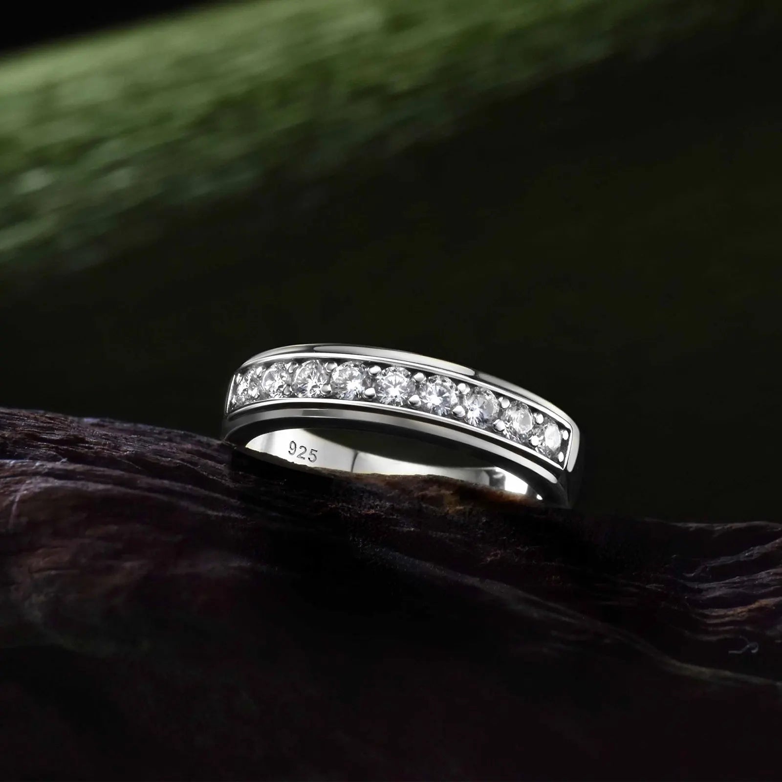 Newshe 925 Sterling Silver Moissanite Wedding Rings for Men Half Eternity Brilliant Round Imitation Diamond Engagement Band
