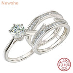 Newshe 2 Pcs Wedding Ring Set 925 Sterling Silver Solitaire Round CZ Engagement Rings for Women Luxury Jewelry