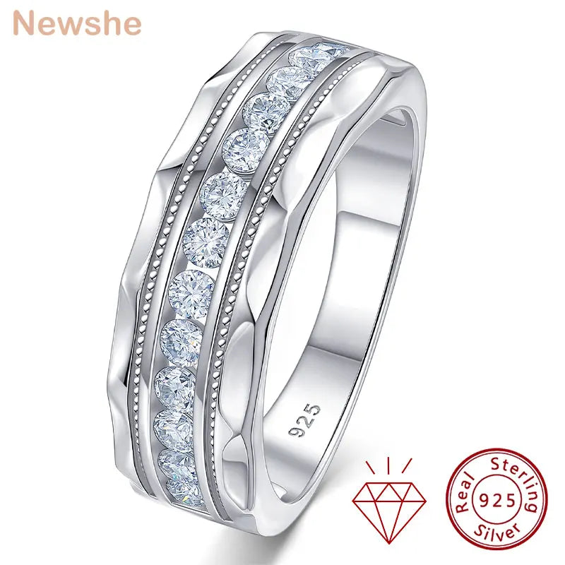 Newshe Men's 925 Sterling Silver Moissanite Ring Brilliant D Color VVS1 GRA Certified Eternity Band Wedding Engagement Jewelry