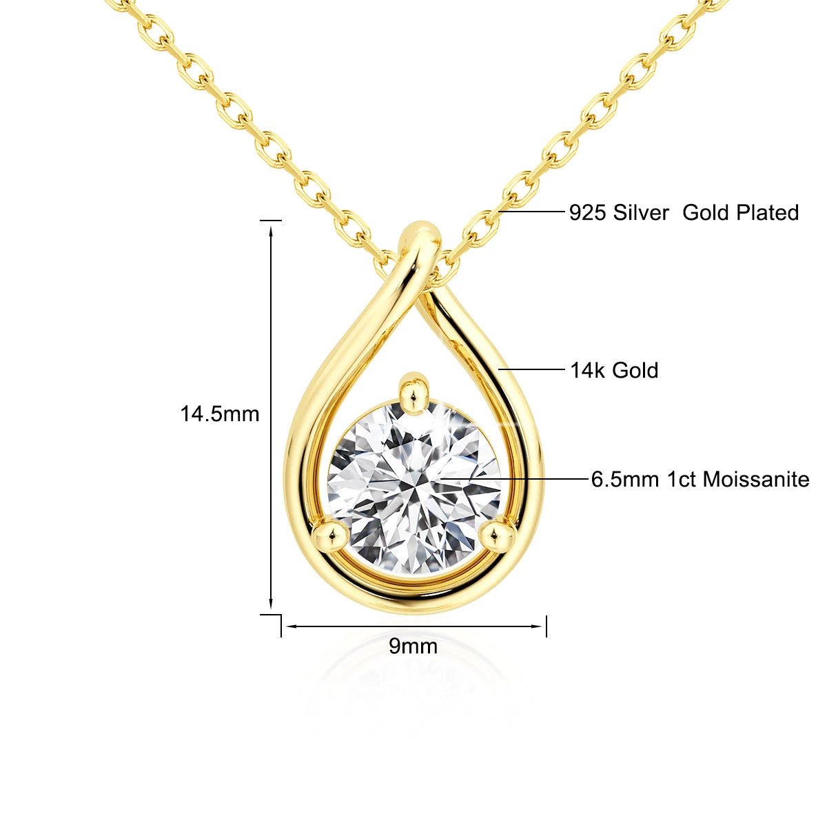 14K Gold Round Cut Moissanite Diamond Necklaces for Women Water Drop Shape Solitaire Pendant Wedding Engagement Simple Jewelry