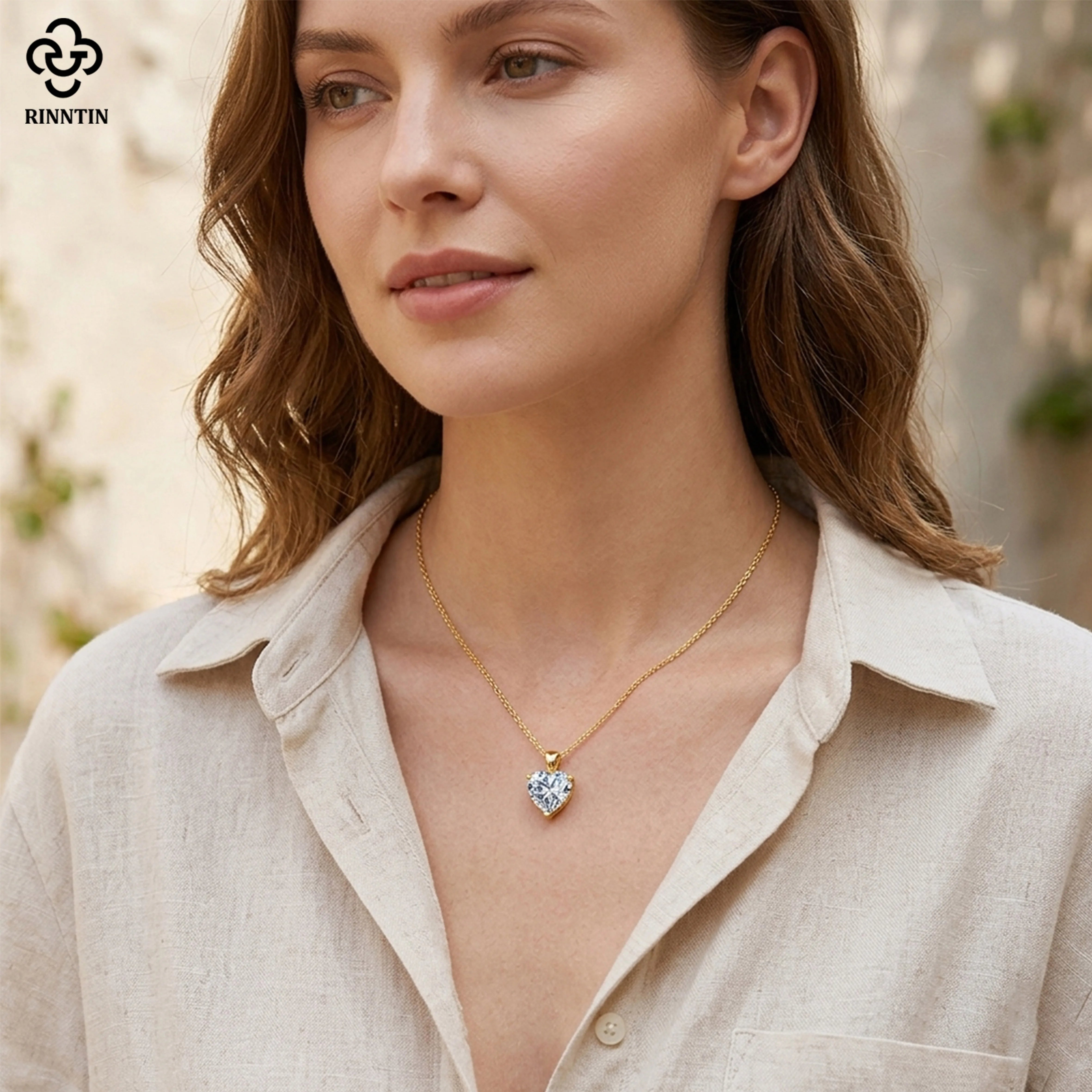 Rinntin Moissanite Diamond Heart Pendant 1-4CT 925 Sterling Silver Chain Necklace Party Choker Fine Jewelry Accessories SMON08