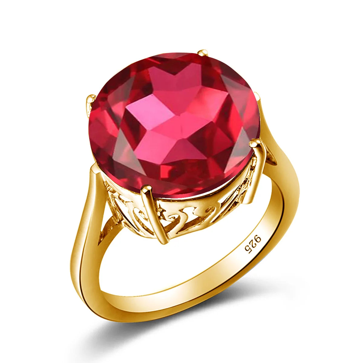 Garnet Wedding Ring Women Solid 925 Sterling Silver Rings Big Round Gemstone Ringly Carve Vintage Daily Fine Jewelry