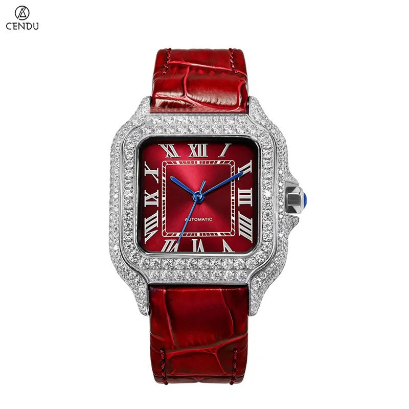 Vixonna Men's Moissanite Square Mechanical Watch Miyota 6T28