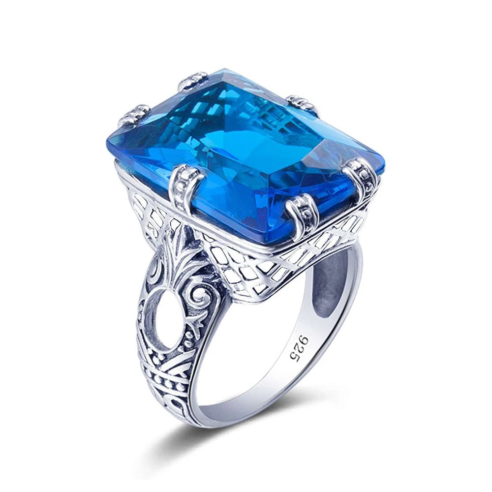 925 Sterling Silver ring Amber Square For Women Bridal Wedding Gemstone Rings Enagement Party Fine Jewelry High Quality