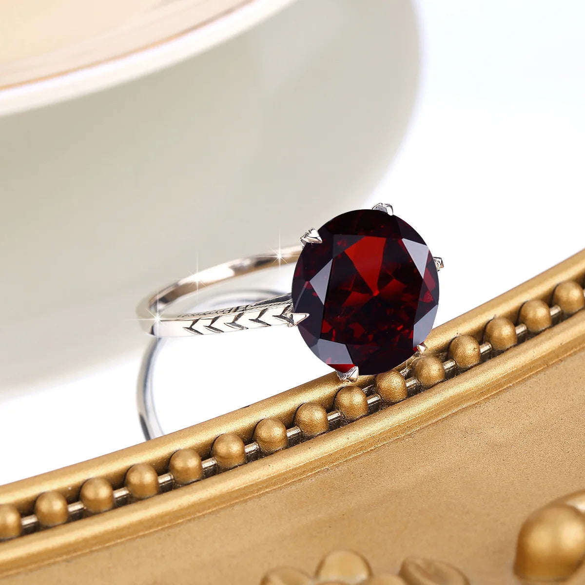 Dark Red Garnet Ring for Women's Silver Rings 925 Genuine Flower Charms Brand Wedding Engagement Jewelry Anniversary Gift