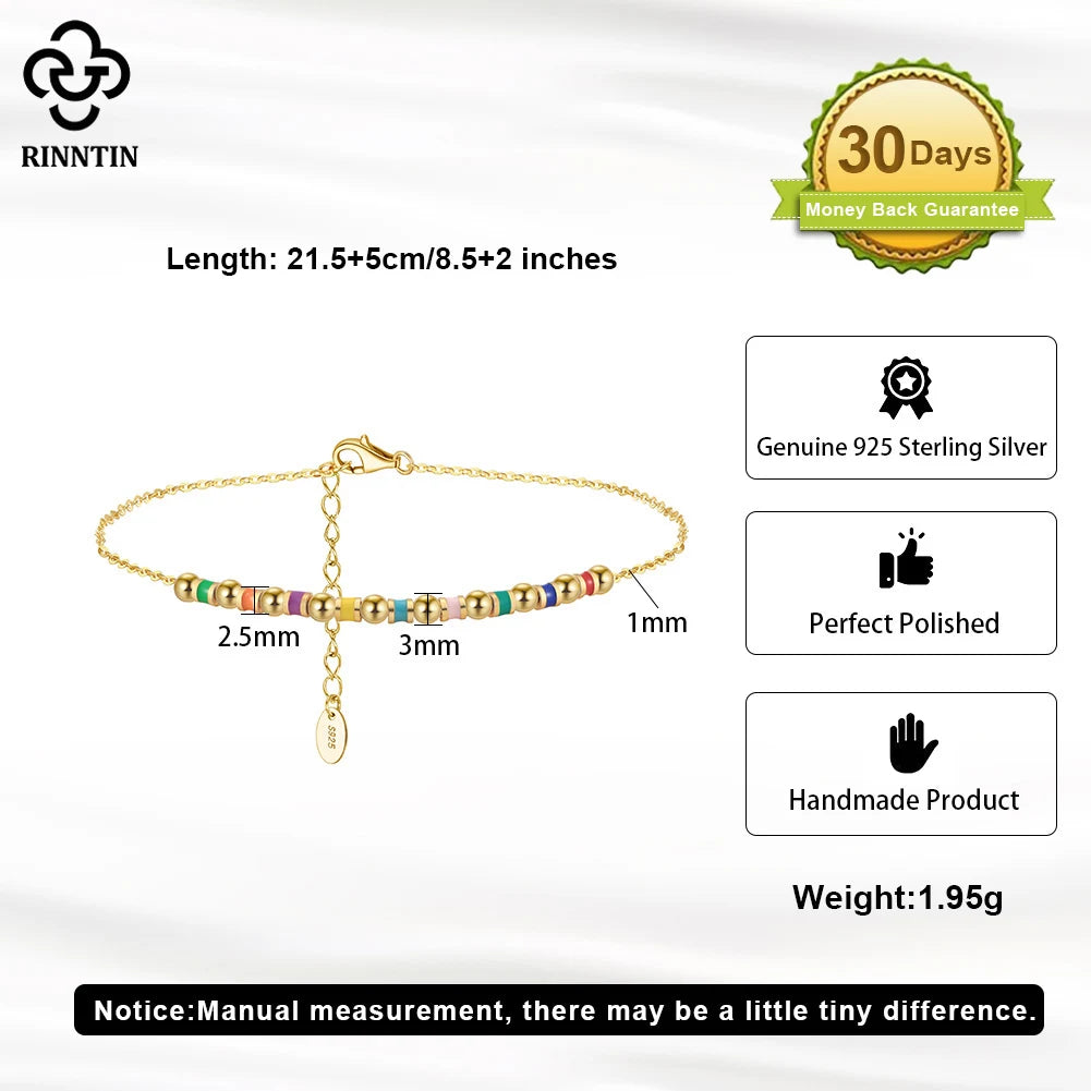 Rinntin Elegant 925 Sterling Silver Colorful Chain Anklet with Bead Zircon for Women Summer Foot Chains Jewelry SA94