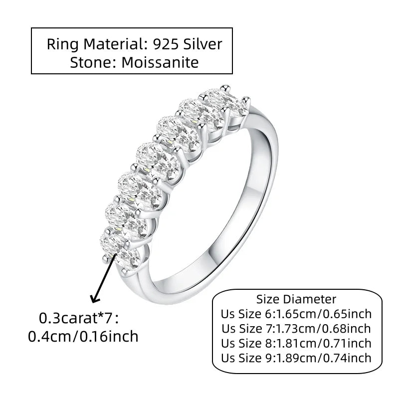 A Simple Unisex Couple's Ring in 925 Sterling Silver with a 2.1-Carat Oval Moissanite, Perfect for Dates and Parties.