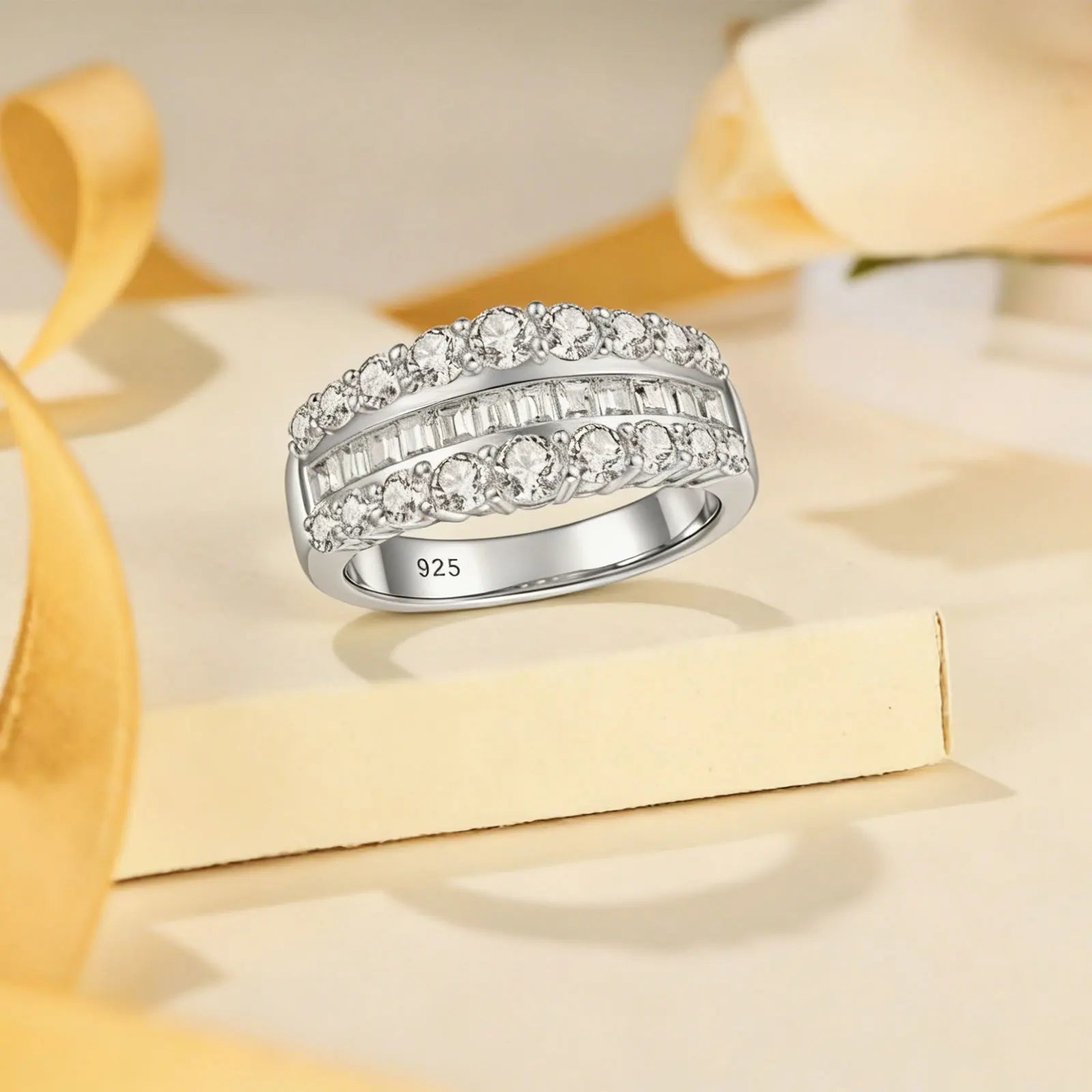 Newshe Certified Moissanite Wedding Ring for Women 925 Sterling Silver Promise Engagement Rings Round Emerald Cut