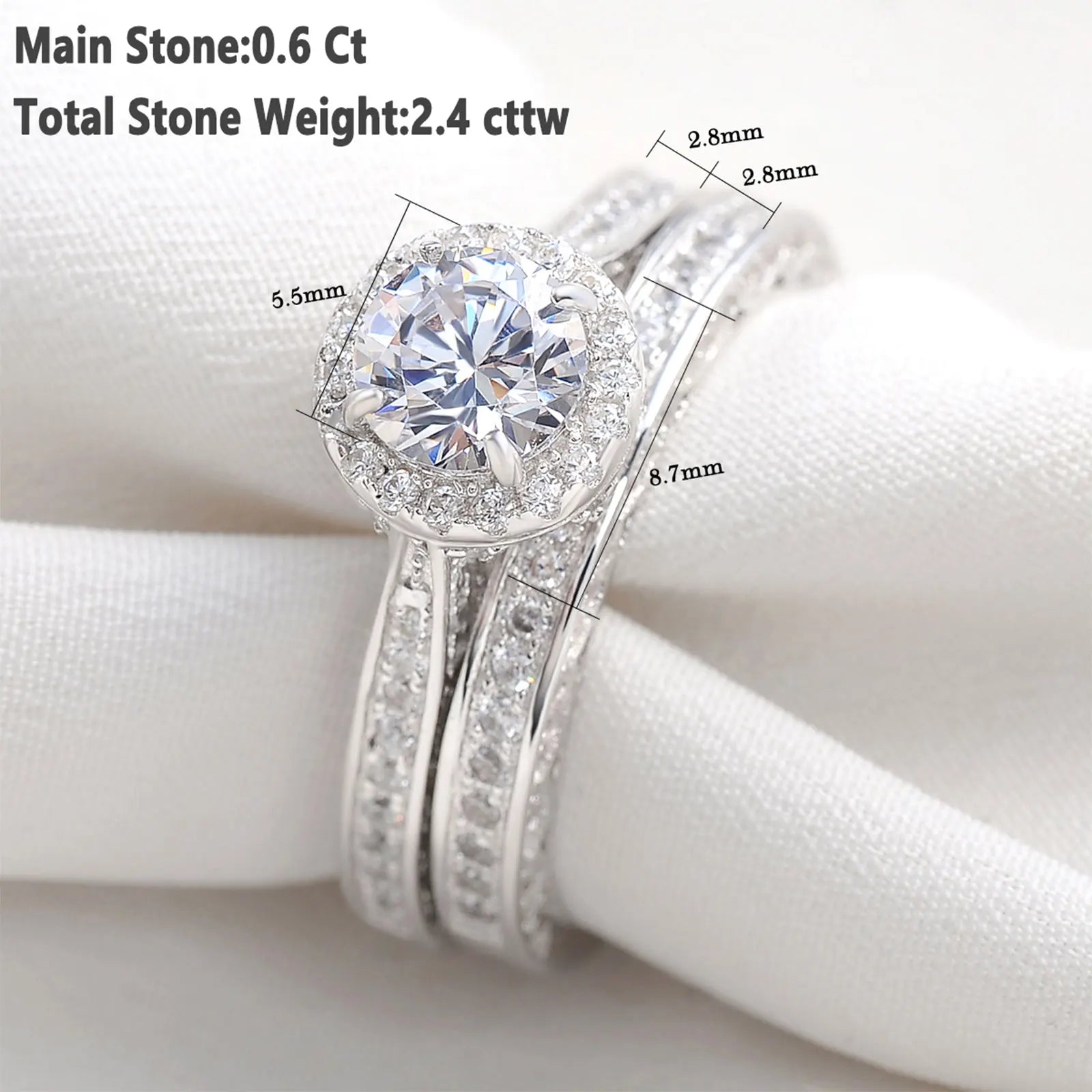 Newshe 2 Pieces Wedding Rings Set for Women Engagement 925 Sterling Silver 1.88Ct Brilliant Round White AAAAA Cz Ring Size 4-13