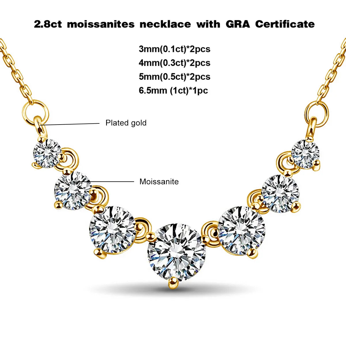 Smiles 7 Stones 2.8ct Mosanites Diamond Women's 925 Sterling Silver Necklaces Luxury Sparkling Fine Jewelry GRA Certificate