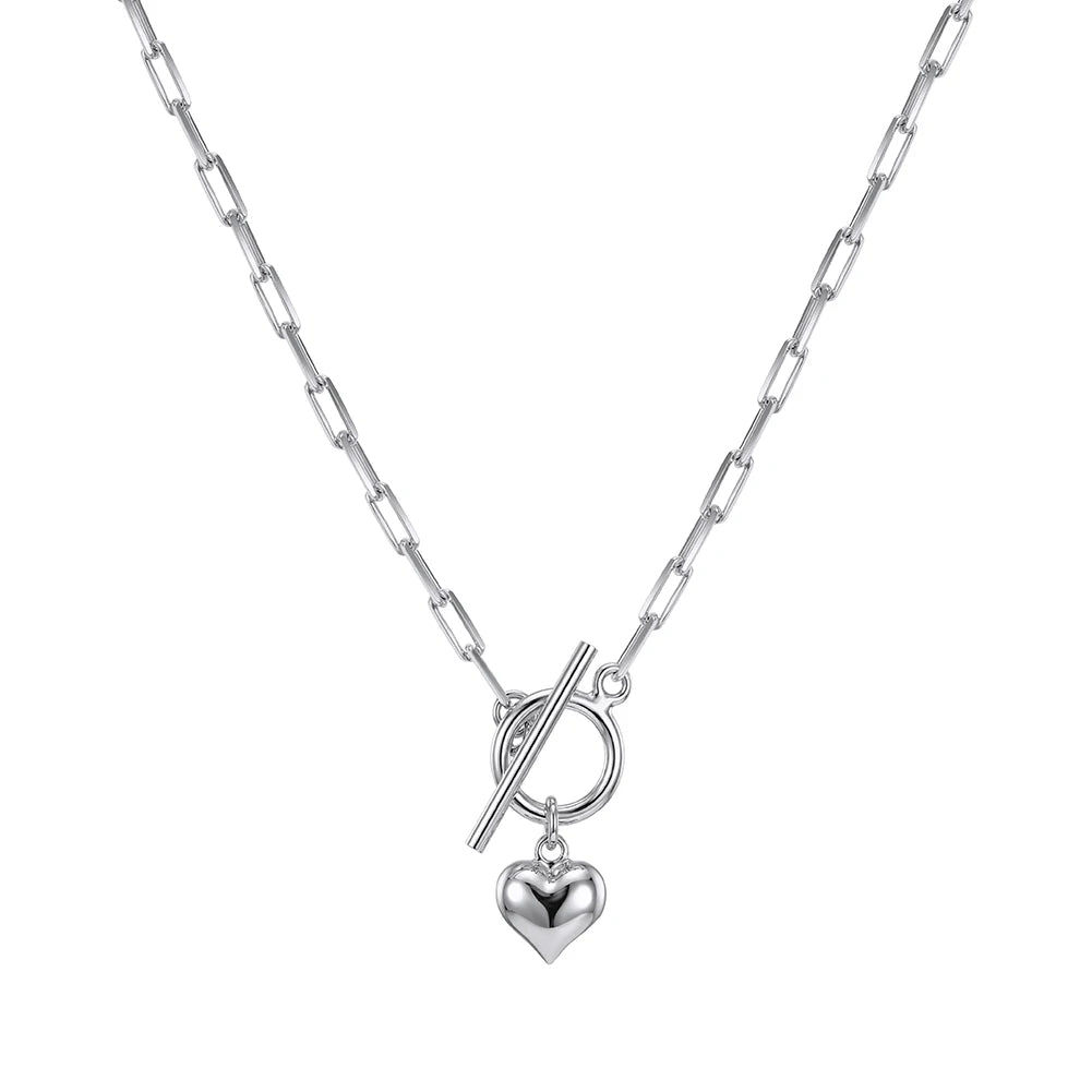Rinntin 925 Sterling Silver 14K Gold Heart Pendant Necklace for Women Elegant Fine Jewelry Necklace with OT Toggle Clasp SC97