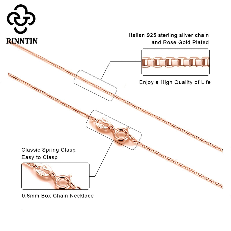 Rinntin 0.7mm Width 40cm-60CM Thin Real 925 Sterling Silver Slim Box Chain Necklace Women Girls Children Jewelry Collares SC07