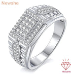 Newshe Certified Moissanite Ring D Color VVS1 Inlay Men's Wedding Band White gold plated Designed Fashion Jewelry