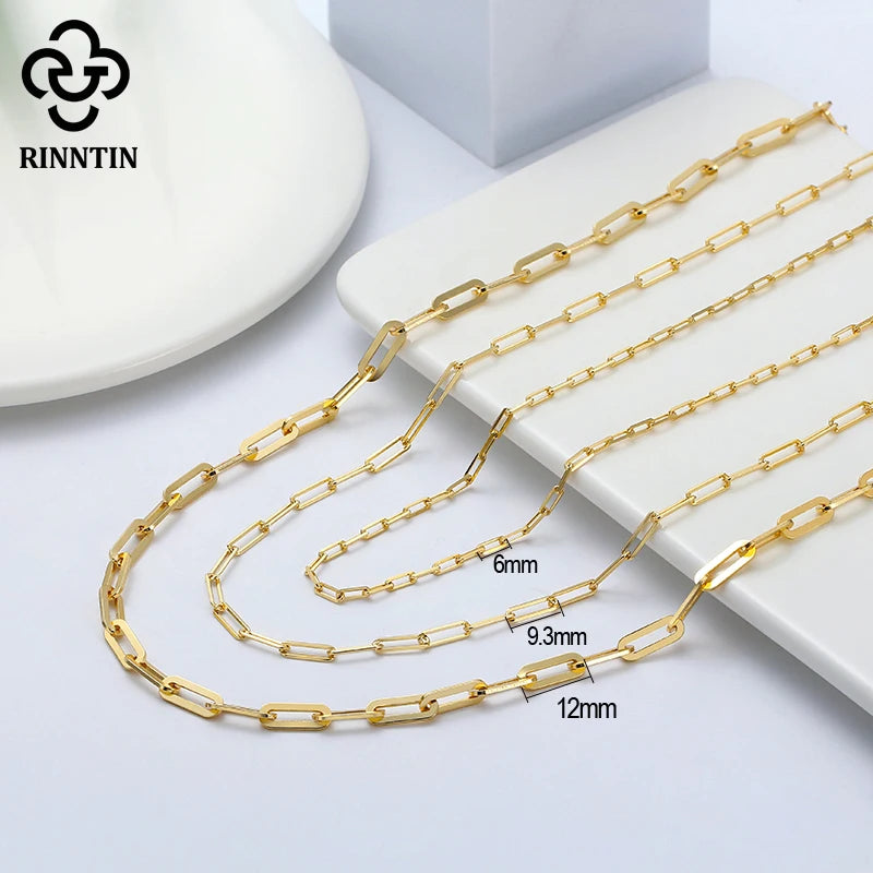 Rinntin Diamond Cut Paper Clip Necklace S925 Sterling Silver 14K 18K Gold Plated Stacked Necklaces PaperClip Collar Chain SC39