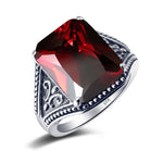 100% 925 Sterling Silver Garnet Mens Rings With Stone 12*16mm Rectangle Big Vintage Byzantine Jewelry Gifts For Men