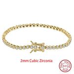 Rinntin Shiny Tennis Bracelet 925 Sterling Silver 1.5/2/3mm Clear Cubic Zirconia for Women Luxury Chain Bracelet Jewelry SB143