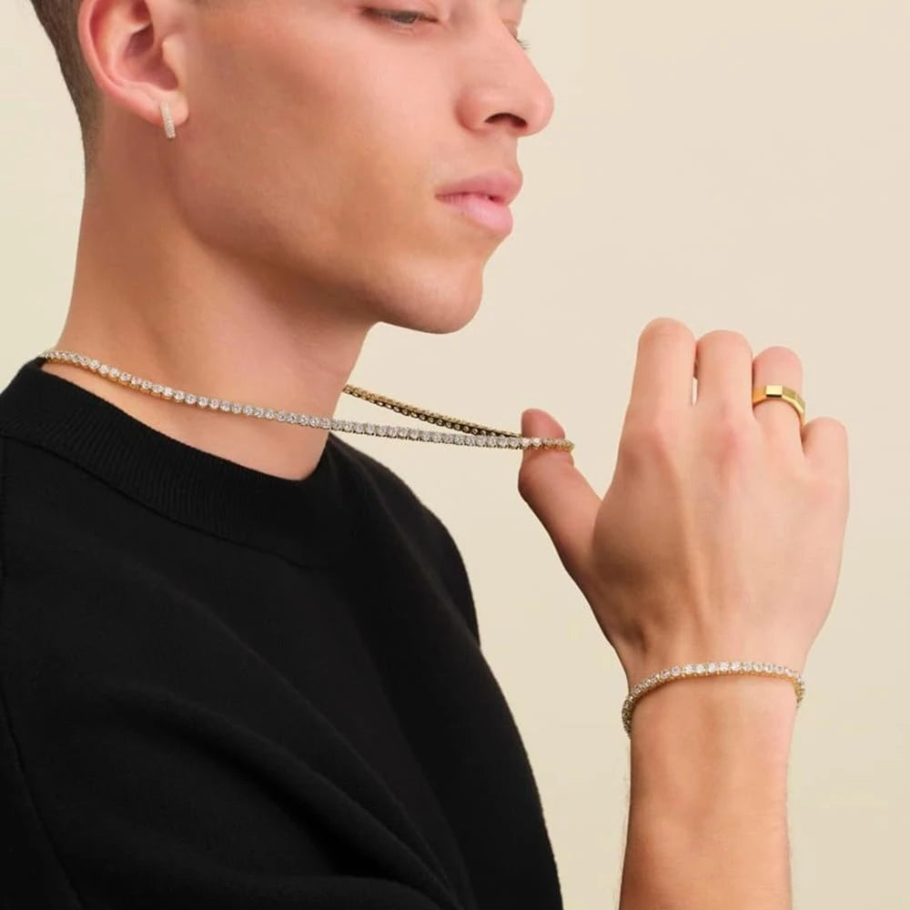 Moissanite Tennis Necklaces for Women Gifts 3-5mm 925 Silver Tennis Necklace Men D Color Round Cut Diamond