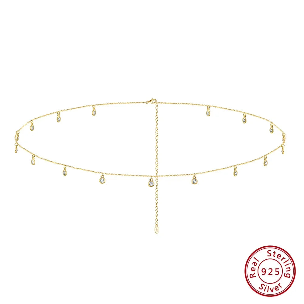 Rinntin Small Zirconia Pendants Waist Chain for Women Minimalist Sexy 925 Silver Link Chain Belly Chain Beach Jewelry CW01