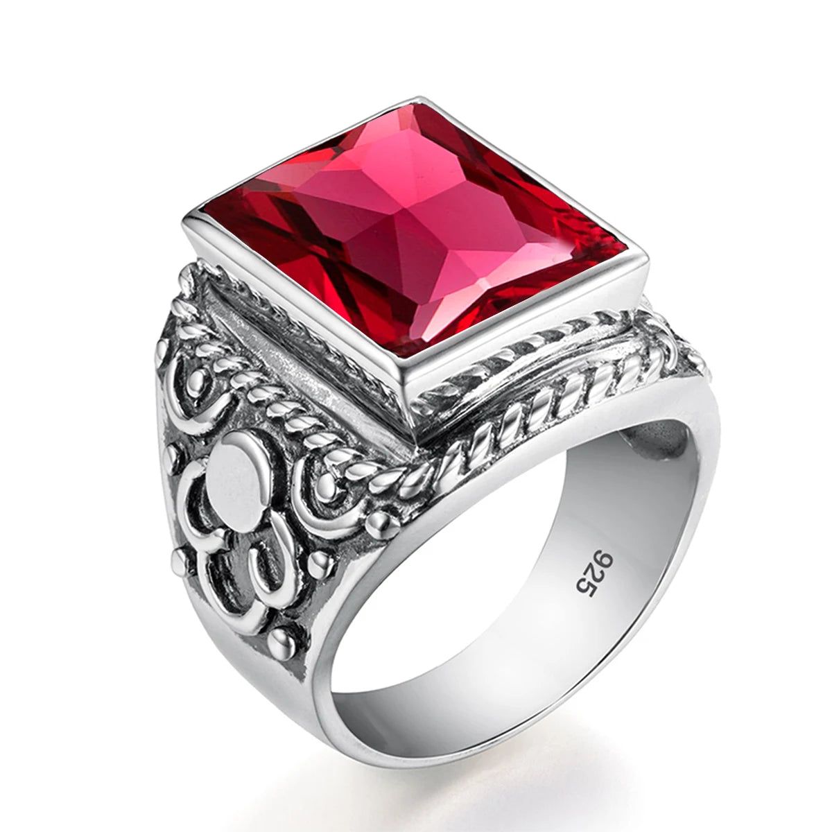 Massive 925 Sterling Silver Thick Men's Rings Amethyst Vintage Art Deco Revival Vintage Male Jewelry Party Gift For Husband