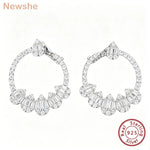 Newshe Solid 925 Sterling Silver Hoop Earrings for Women Water Drop AAAAA Cubic Zircon Designer Luxury Jewelry