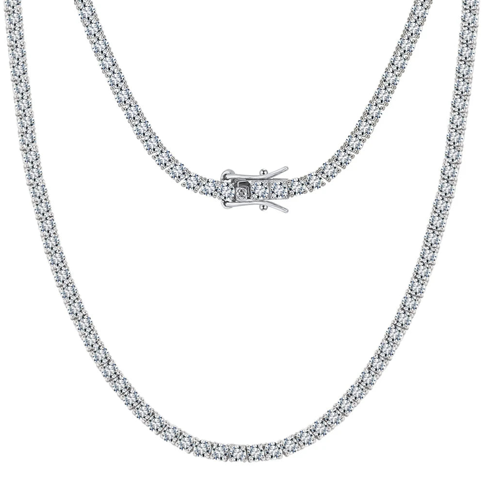 Moissanite Tennis Necklaces for Women Gifts 3-5mm 925 Silver Tennis Necklace Men D Color Round Cut Diamond