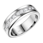 Newshe 925 Silver Certified Moissanite Mens Wedding Band Half Eternity Princess Cut Lab Created Diamond Ring Luxury Jewelry