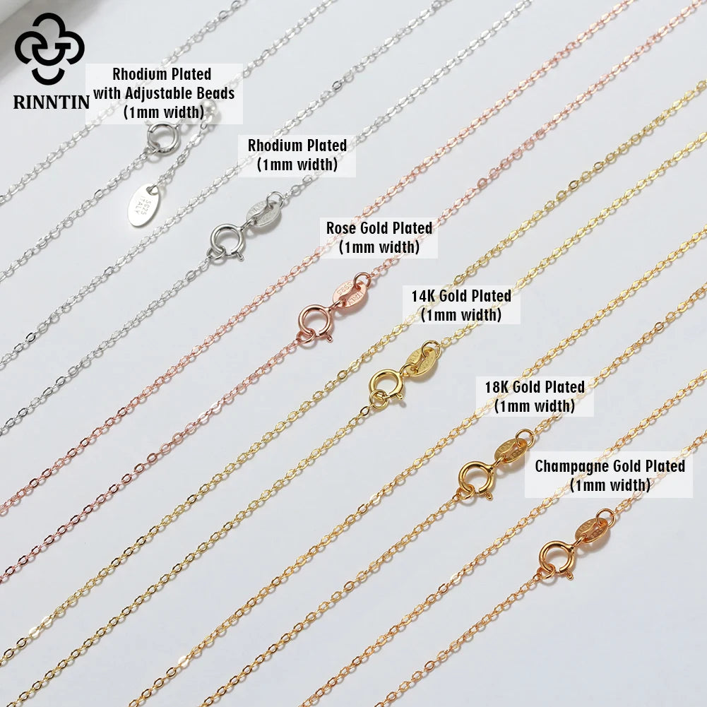 Rinntin Rose Gold 925 Sterling Silver Fashion Cable Link Chains Necklace for Women Thin Neck Chain Accessories Jewelry SC06