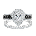 Newshe Pear Shaped Black White Engagement Ring Wedding Band for Women 2 Pieces Set 925 Silver Cubic Zircons Bridal Jewelry