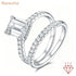Newshe GRA Certified Moissanite Rings Set for Women D color VVS1 Emerald Cut White Gold Plated Engagement Ring Wedding Band