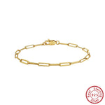 Rinntin Genuine 925 Sterling Silver Italian Paperclip Link Chain Bracelet for Women Trendy Silver Hand Bracelet Jewelry SB218