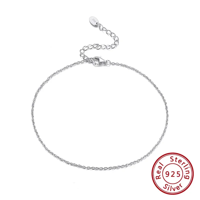 Rinntin S925 Silver Ankle Chain Bracelet for Women Girls Leg Foot Chain Summer Beach Style Trendy Foot Jewelry Accessories SA06