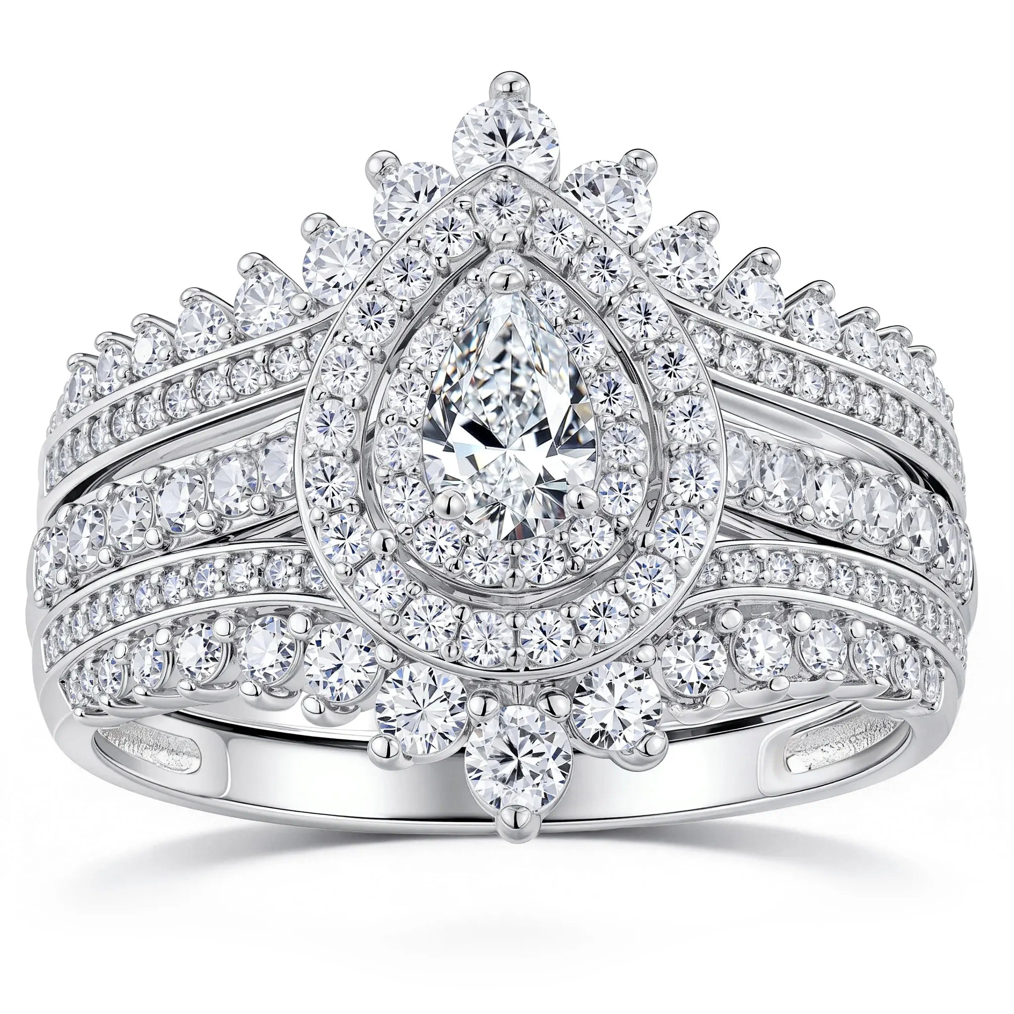 Newshe Full Moissanite Halo Pear Engagement Ring Bridal Set for Women Enhancer Wedding Band Wraps White Gold Plated Jewelry