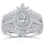 Newshe Full Moissanite Halo Pear Engagement Ring Bridal Set for Women Enhancer Wedding Band Wraps White Gold Plated Jewelry