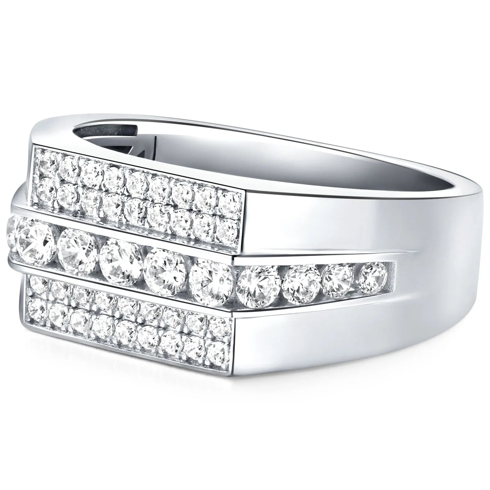 Newshe GRA Certified Full Moissanite Rings for Men Designed Wedding Band White Gold Plated Jewelry