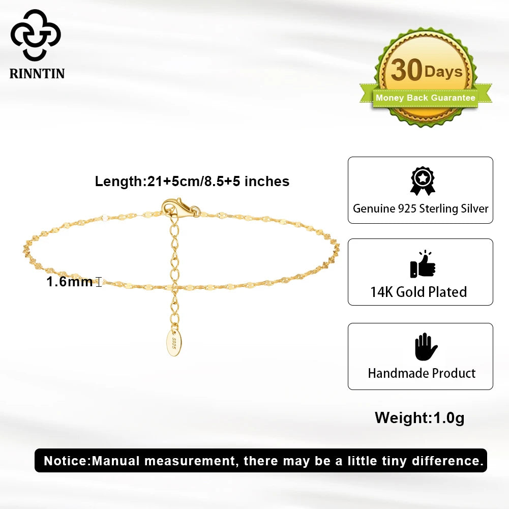 Rinntin 925 Sterling Silver Fish Lips Chain Anklet for Women Fashion Foot Bracelet Summer Sexy Silver Ankle Straps Jewelry SA33