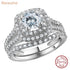 Newshe 2 Pcs 925 Silver Wedding Rings for Women Bridal Jewelry Halo Round Cut Cubic Zircons Victorian Style Engagement Ring