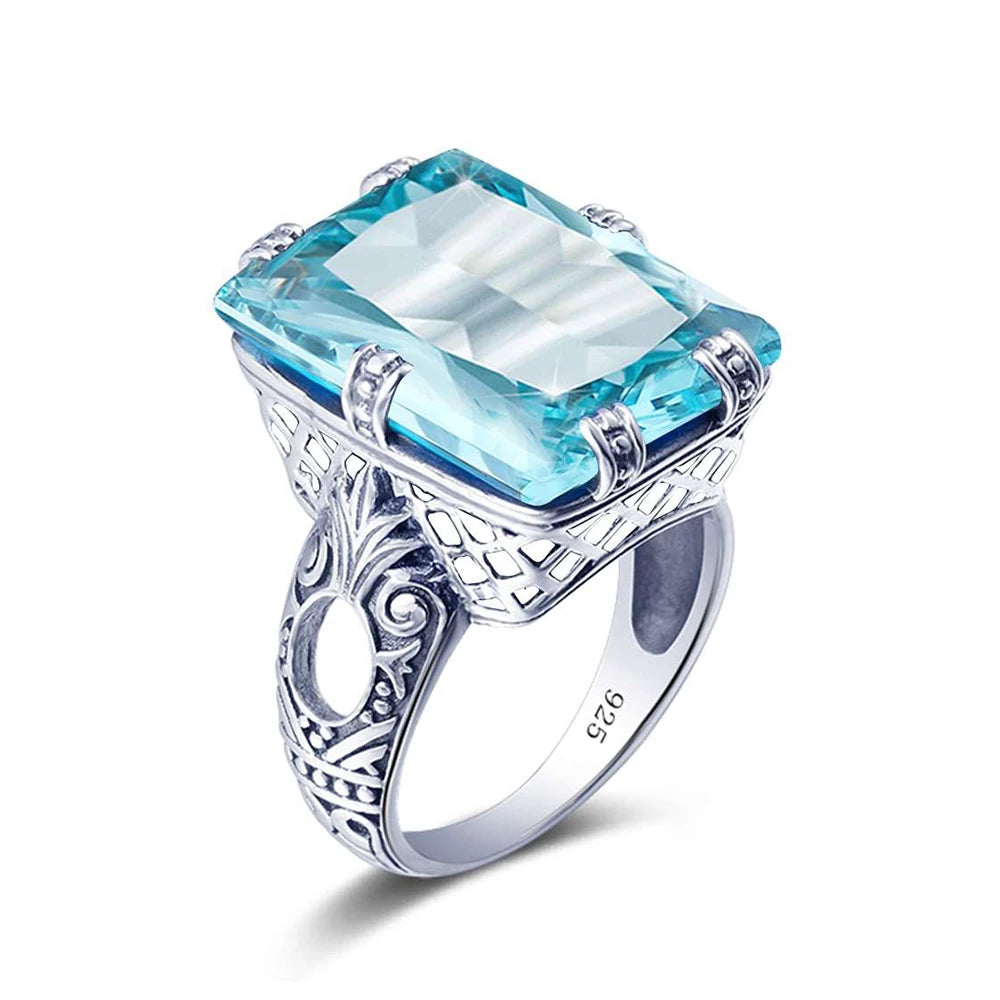 925 Sterling Silver ring Amber Square For Women Bridal Wedding Gemstone Rings Enagement Party Fine Jewelry High Quality