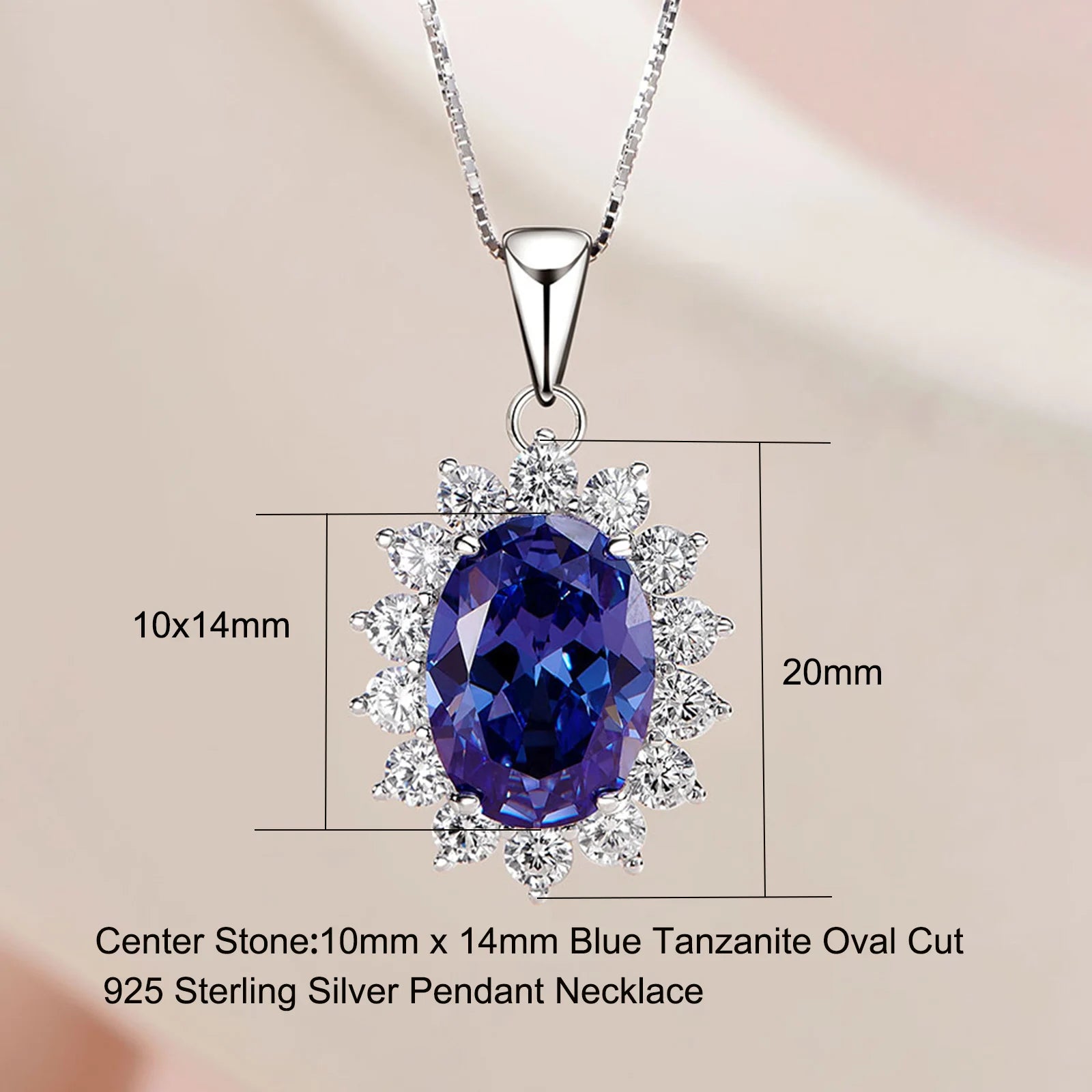 Newshe 6.4 Ct Oval Shape Blue AAAAA Zircon Pendant Solid 925 Sterling Silver 18 Inches Chain Necklace for Women