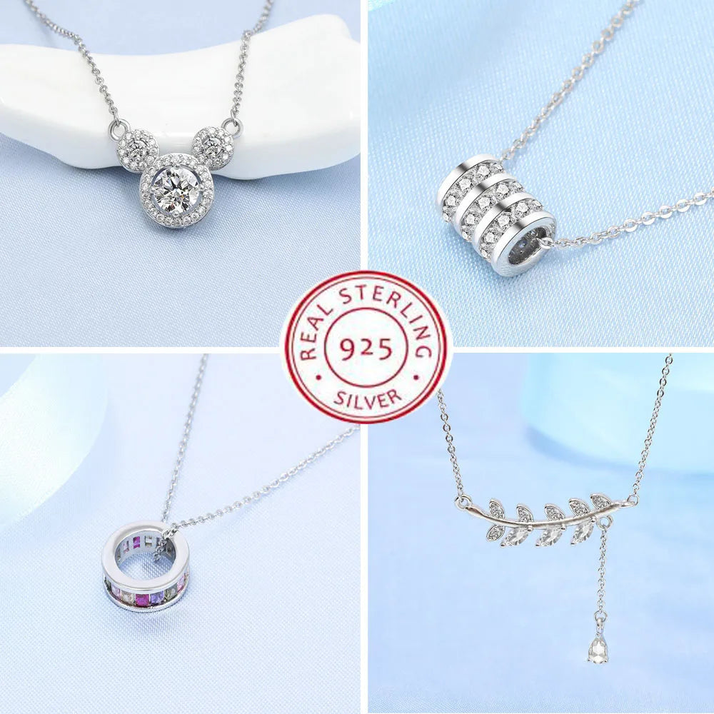 925 Sterling Silver Necklace For Women Round Pendent Sparkling Pave CZ Necklace Fashion Anniversary Birthday Jewelry Gifts N755