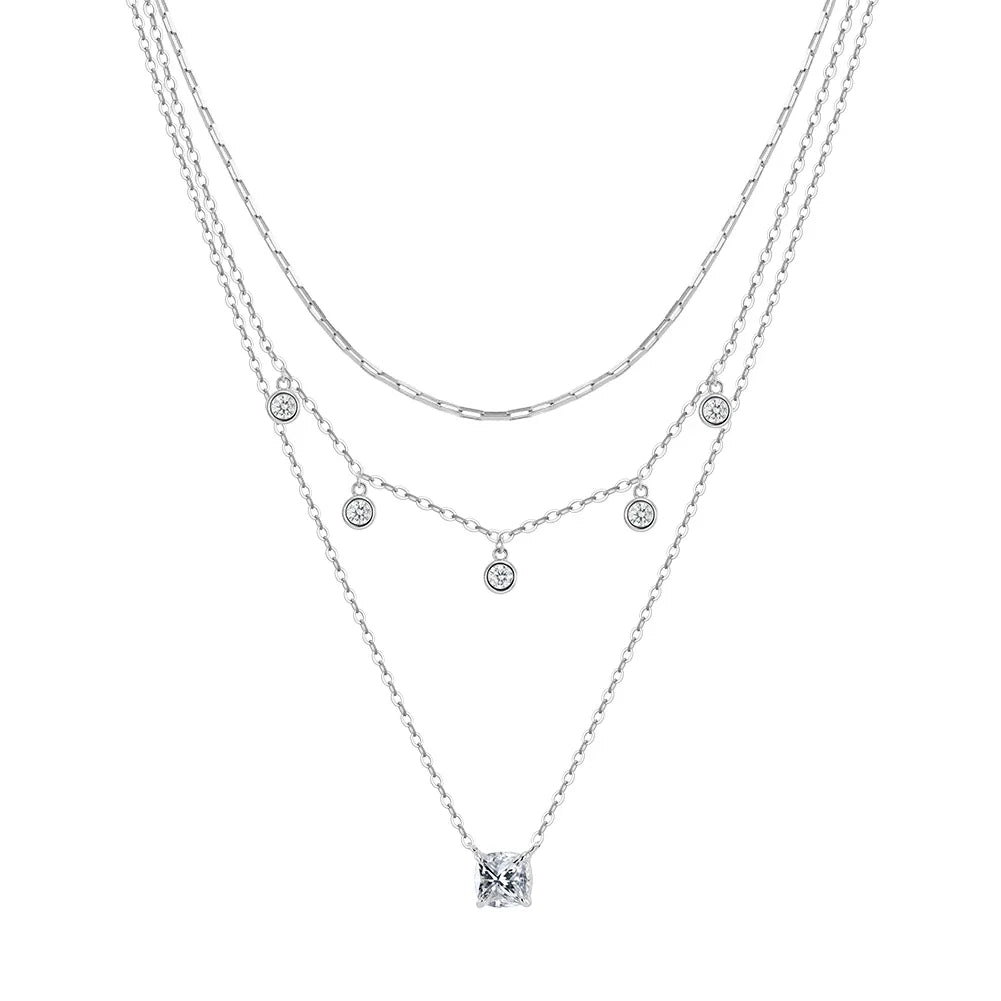 Rinntin Luxury 925 Sterling Silver Layered Choker Necklace for Women Brilliant Summer Necklace Party Jewelry Accessorry BQN43