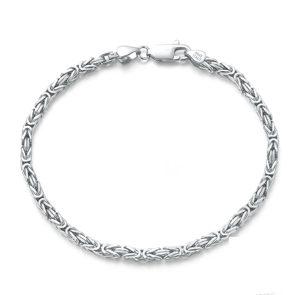 Rinntin Luxury 925 Sterling Silver Italian 2.5mm Flat Byzantine Link Chain Bracelet for Women Handmade Bracelet  Jewelry SB122
