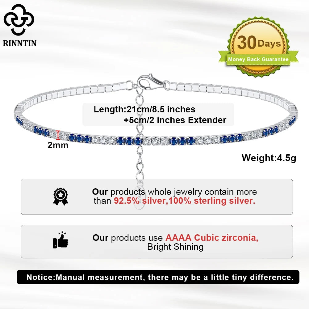 Rinntin Simple 2mm Tennis Anklet Chain Foot Women Sparkling Layer Anklet Accessories Gifts S925 Silver Leg Ankle Bracelet SA19