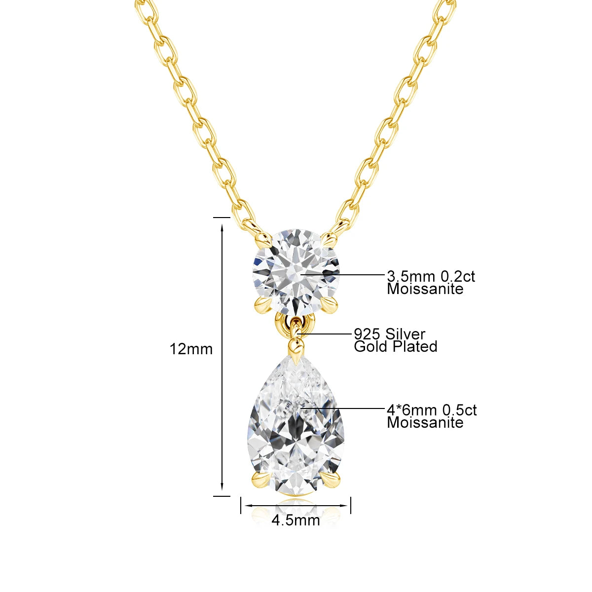 Trendy Lovers' Real 14k Gold Necklace Pear Cut Moissanite Diamond 3 Carat 7*11mm Wedding K gold Jewelery for Women Certified