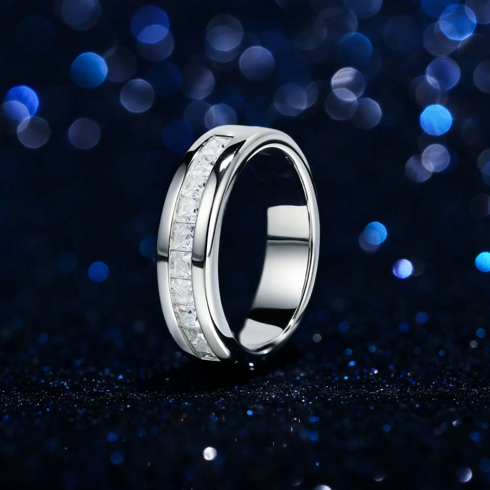 Newshe GRA Certified Men's Moissanite Ring D Color VVS1 Princess Cut Channel Set Wedding Band White gold plated Promise Rings