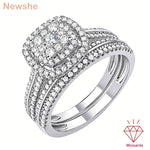 Newshe 2Pcs Moissanite Wedding Rings Set for Women White Gold Plated Halo Round Cut Engagement Bridal Ring