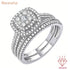 Newshe 2Pcs Moissanite Wedding Rings Set for Women White Gold Plated Halo Round Cut Engagement Bridal Ring