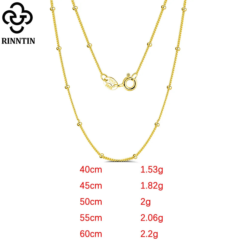 Rinntin 100% 925 Sterling Silver Small Smooth Bead Ball Necklace 16-24 Inches Chain for Unisex High Quality Party Jewelry SC22